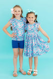 Seaside Shells Flutter Sleeve Twirl Dress