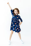 Auburn Blue Aubie 3/4 Sleeve Pocket Twirl Dress