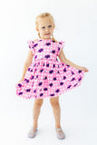 TCU Pink Gingham Frog Flutter Twirl Dress