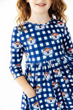Auburn Plaid Aubie 3/4 Sleeve Pocket Twirl Dress
