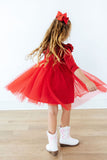 Red Shimmer 3/4 Sleeve Tutu Dress