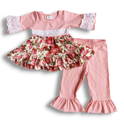 Pink Floral Ruffle Pant Set