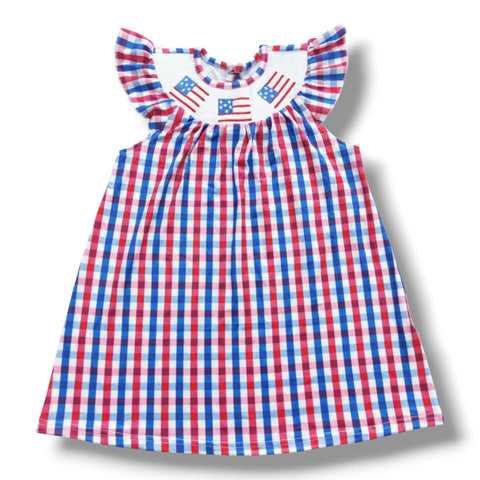 USA Flag Plaid Bishop Dress