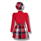 Red Plaid Flannel Skirt Set w/Beret