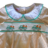 Pumpkin Truck Beige Gingham Romper