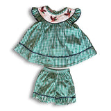 Mallards Smocked Green Gingham Shorts Set
