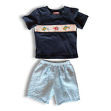 Navy Fish Smocked Shirt w/Shorts Set