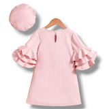 "Luna" Pink Ruffle Sleeve Dress w/Beret