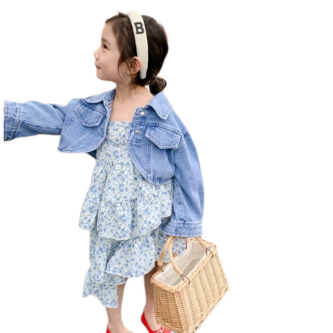 Floral Tiered Dress w/Denim Jacket