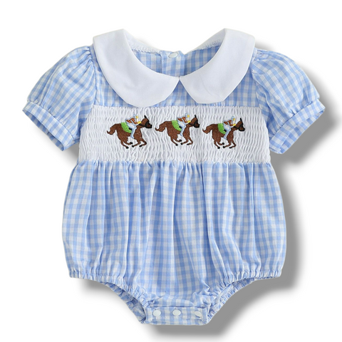 "The Cup" Race Horse Smocked Romper