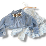 Floral Tiered Dress w/Denim Jacket