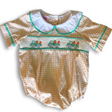 Pumpkin Truck Beige Gingham Romper