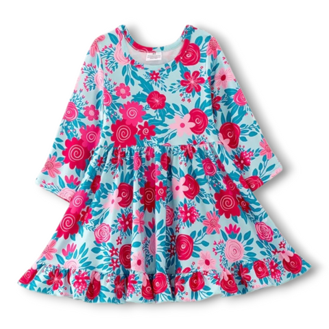 Hot Pink Floral Twirl Dress