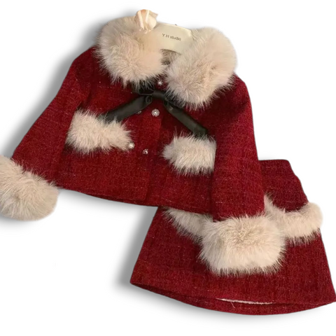 Fur Trim Skirt Set