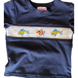 Navy Fish Smocked Shirt w/Shorts Set