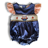 Navy Owl Smocked Romper