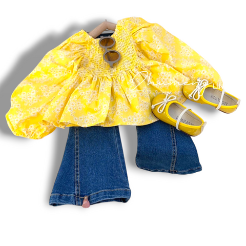 Yellow Top & Flare Jeans