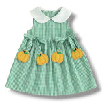 Green Check Pumpkin Bow Dress