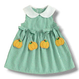 Green Check Pumpkin Bow Dress