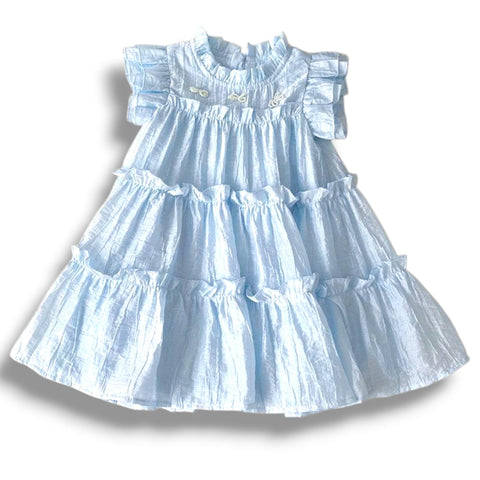 Lt Blue Cotton Ruffle Dress