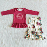 "Blessed" Tunic & Floral Ruffled Pant Set *Clearance