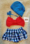 Red Bow Top w/Blue Checkered Bikini 3pc *Clearance*