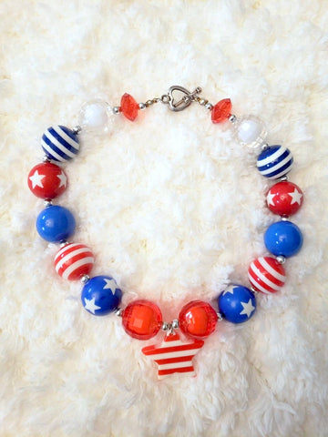 Patriotic Bubble Gum Bead Necklace