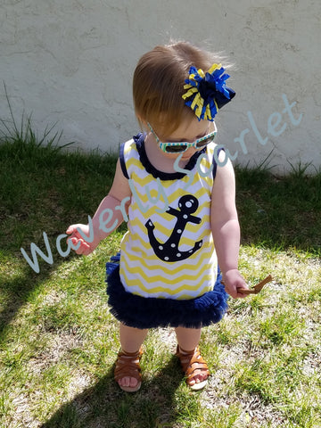 Navy Anchor & Yellow Chevron Petti Dress *Clearance
