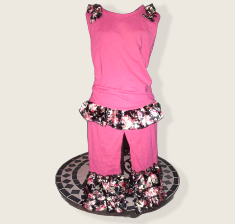 Hot Pink/Black Floral Capri Set *Clearance