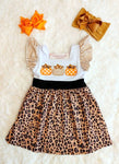 Leopard Pumpkins Flutter Sleeve Dress