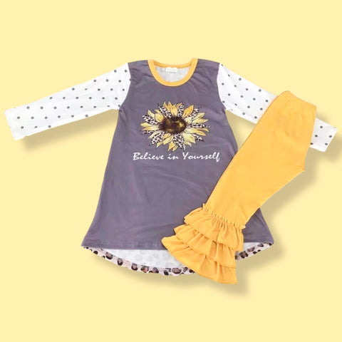 Believe in Yourself Sunflower & Ruffle Pant *Clearance