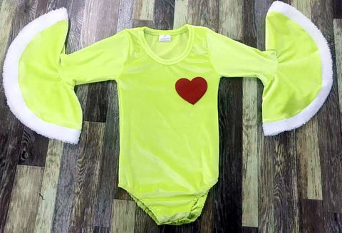 Velvet Grinch Heart Flare Cuff Bodysuit