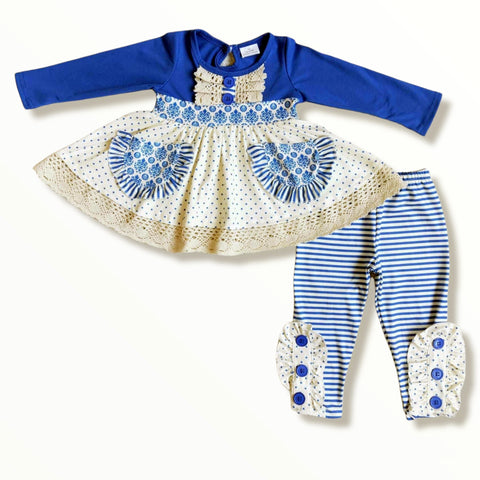 "Iris" Blue Stripes & Florals Pocket Tunic & Pants