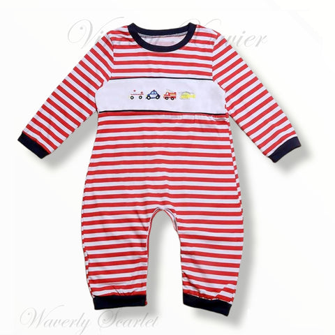 First Responders Red Striped Romper