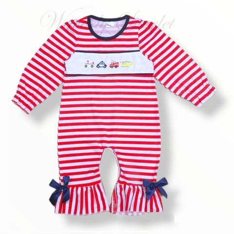 First Responders Red Striped Ruffle Romper