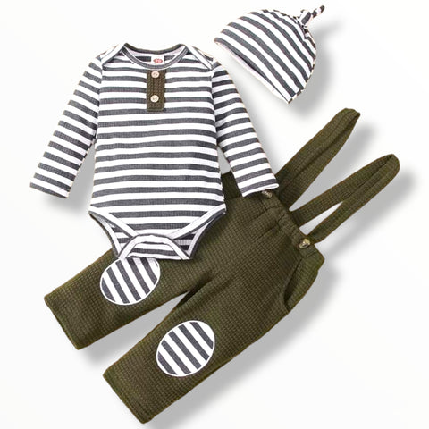3pc Ribbed Knit Overall Set