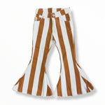 Brown Striped Bell Bottom Jeans