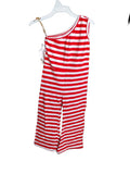 Red Striped Cold Shoulder Jumper