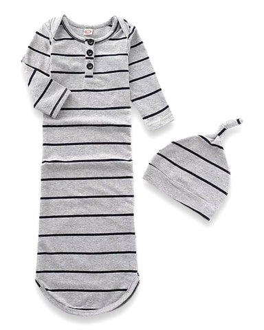 Gray Striped Infant Gown & Hat