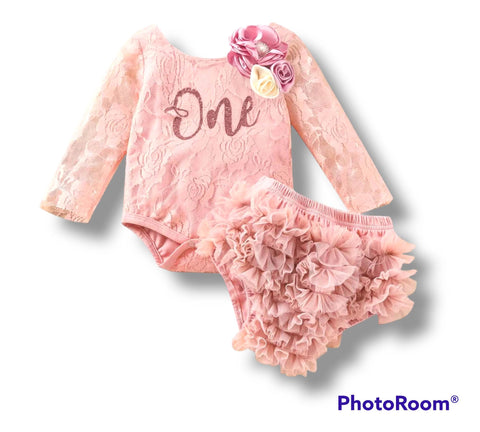 "One" Lace Bodysuit & Ruffle Cover