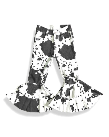 Cow Print Double Bell Bottom Jeans