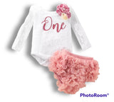 "One" Lace Bodysuit & Ruffle Cover