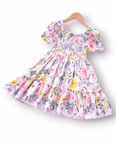 Spring Florals Shirred Dress