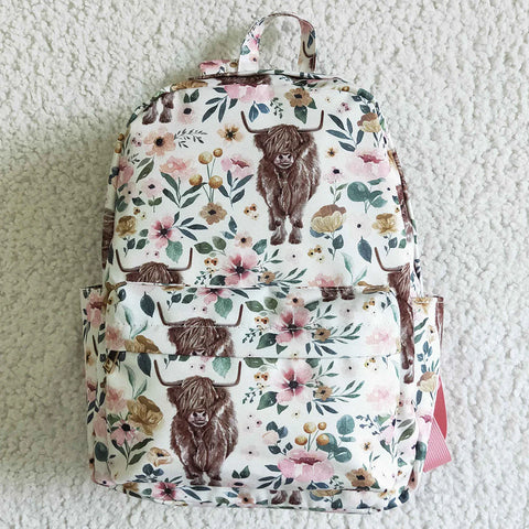 Floral Highland Cow Backpack