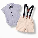 Blue Button Down & Khaki Shorts Suspender Set