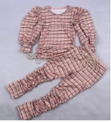 Plaid Stack Ruched Pant Set - *Clearance*
